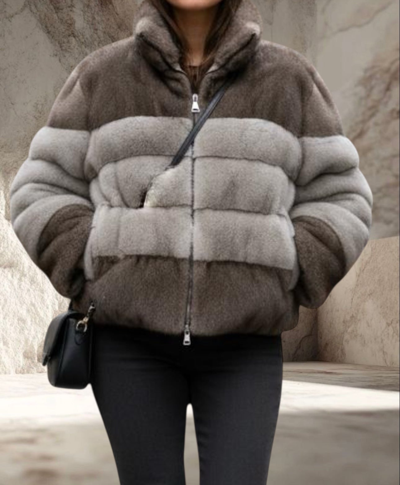 FOURRURE VEGAN TAUPE ET GRIS