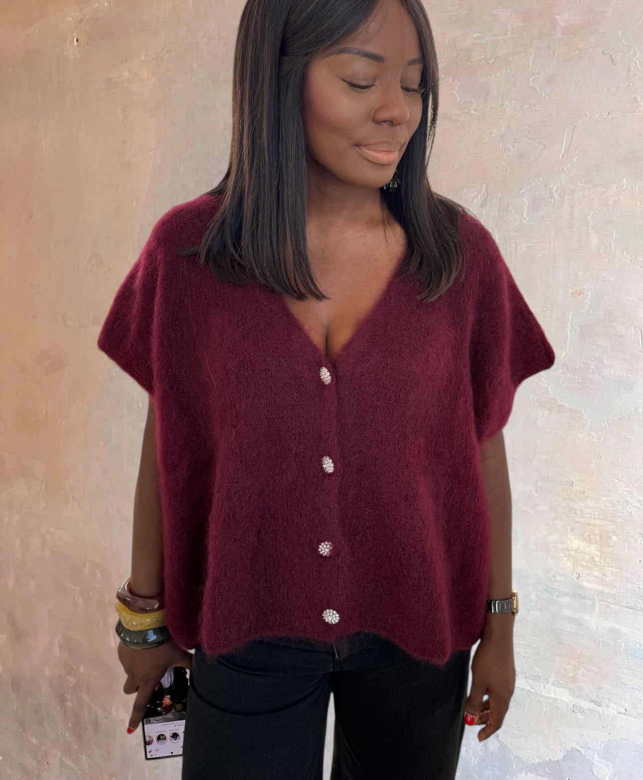 GILET MOHAIR BORDEAUX