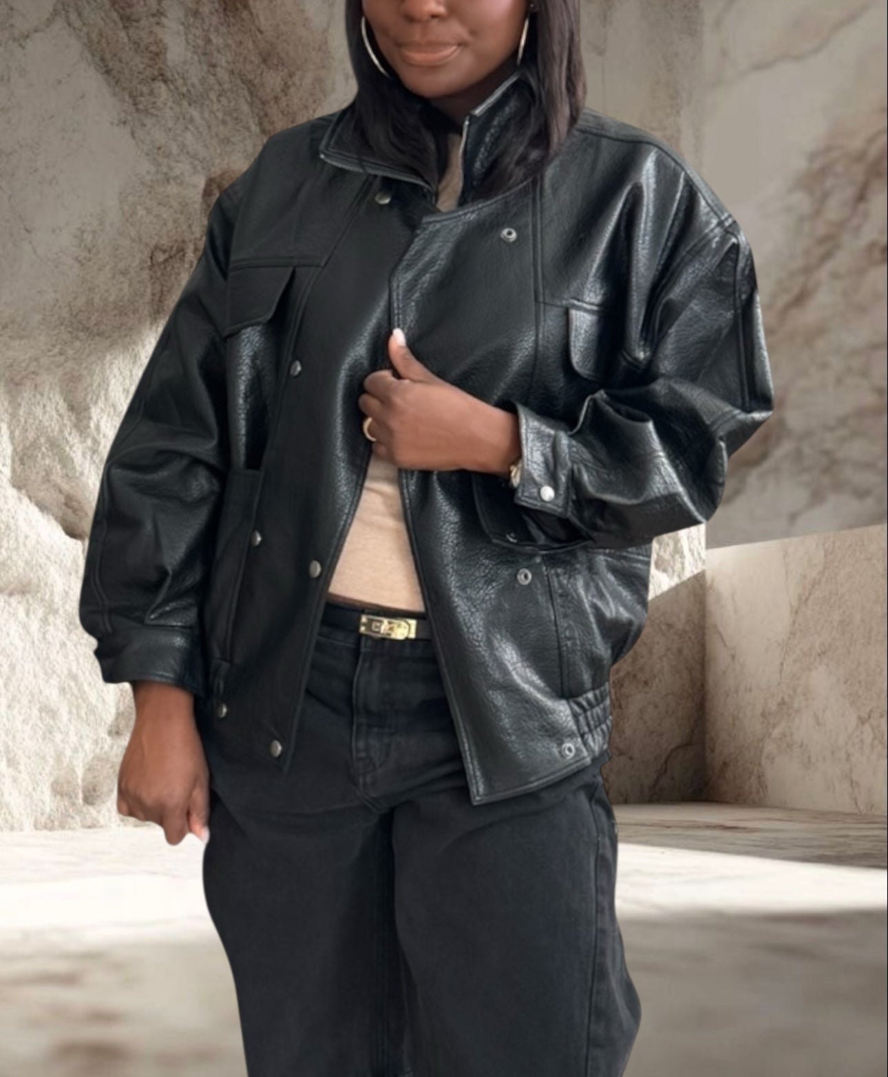 VESTE SIMILI CUIR VEGAN NOIR