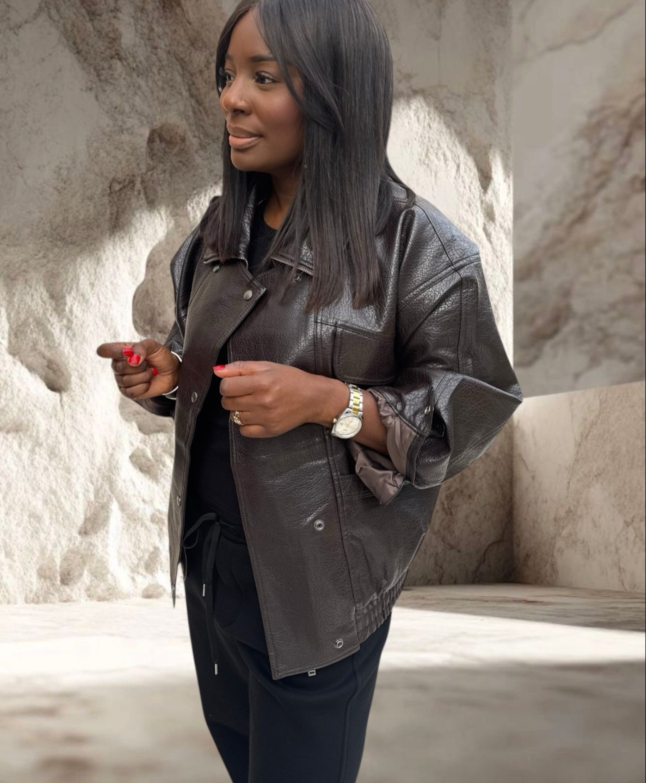 VESTE SIMILI CUIR VEGAN MARRON