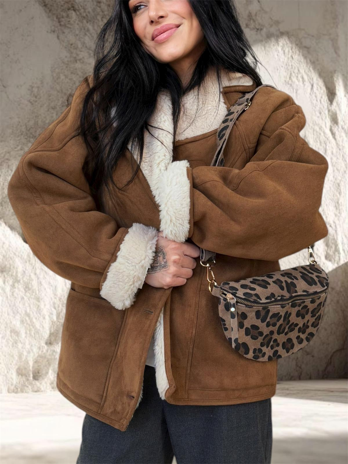 SACOCHE LEO MARRON GROS MOTIFS