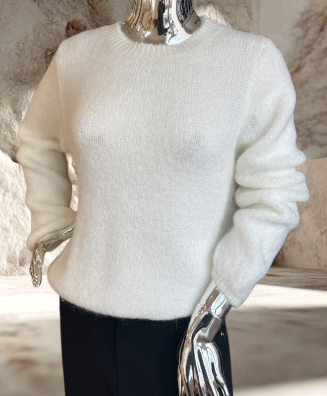PULL MOHAIR MANCHE LONGUE BLANC