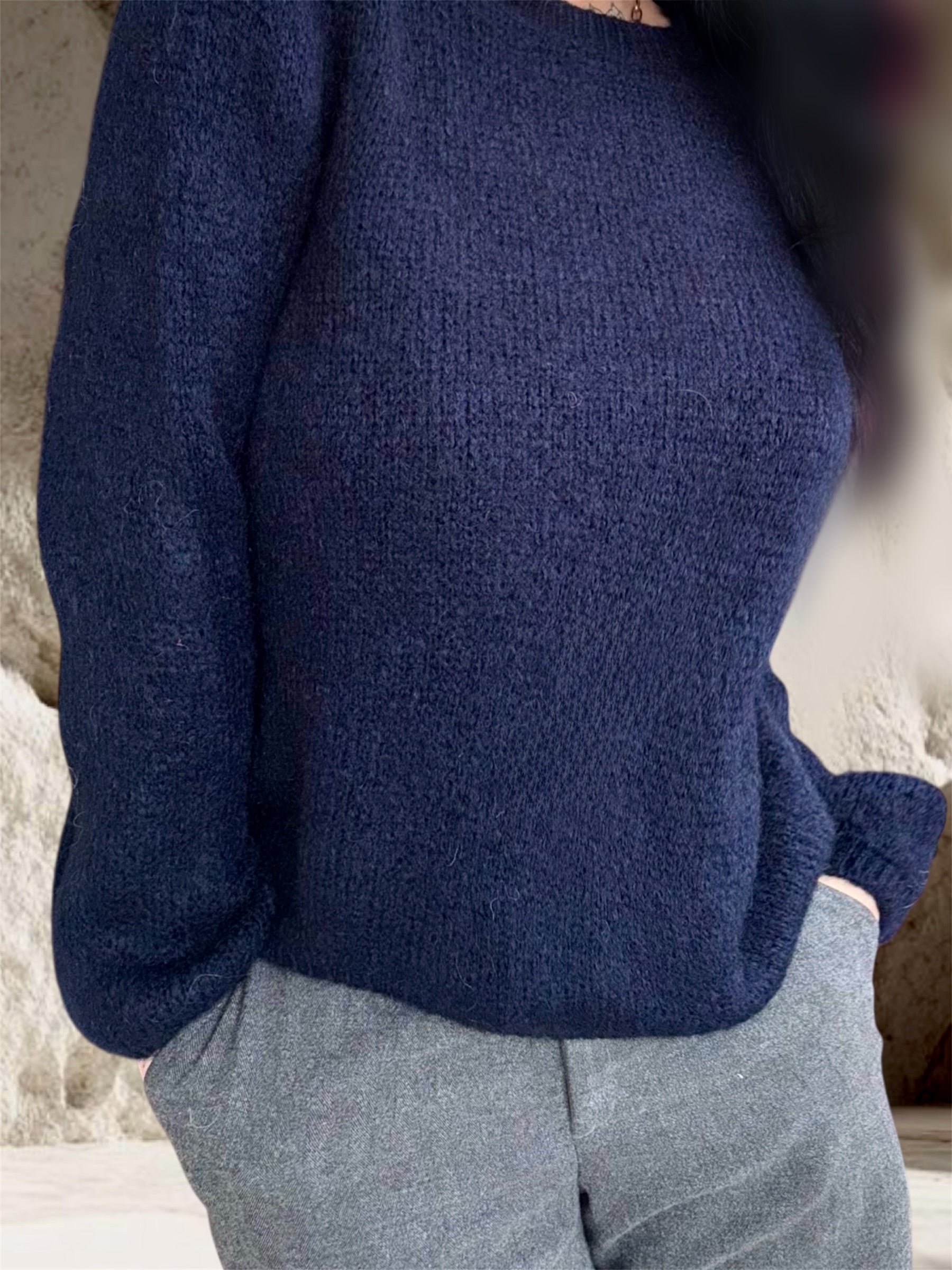 PULL MOHAIR MANCHE LONGUE MARINE