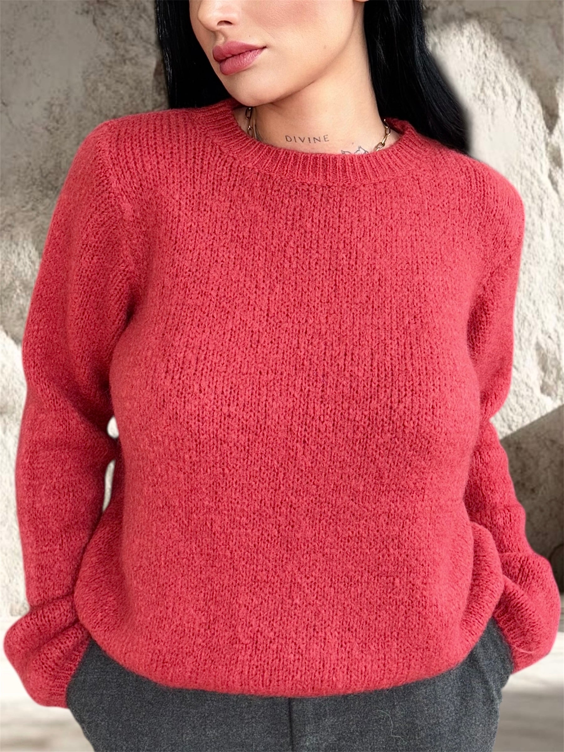 PULL MOHAIR MANCHE LONGUE TERACOTTA