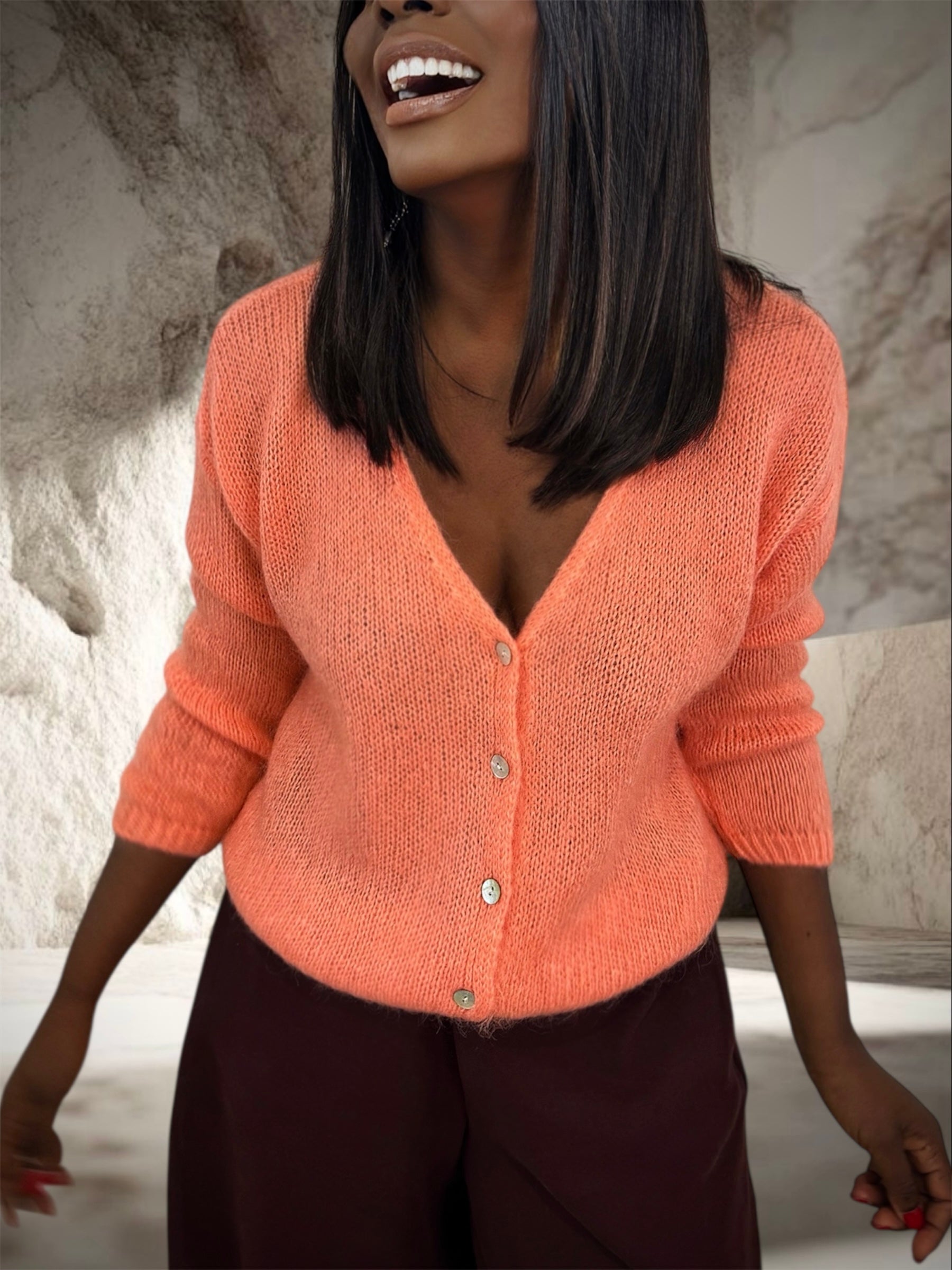 GILET MOHAIR ORANGE ROSE