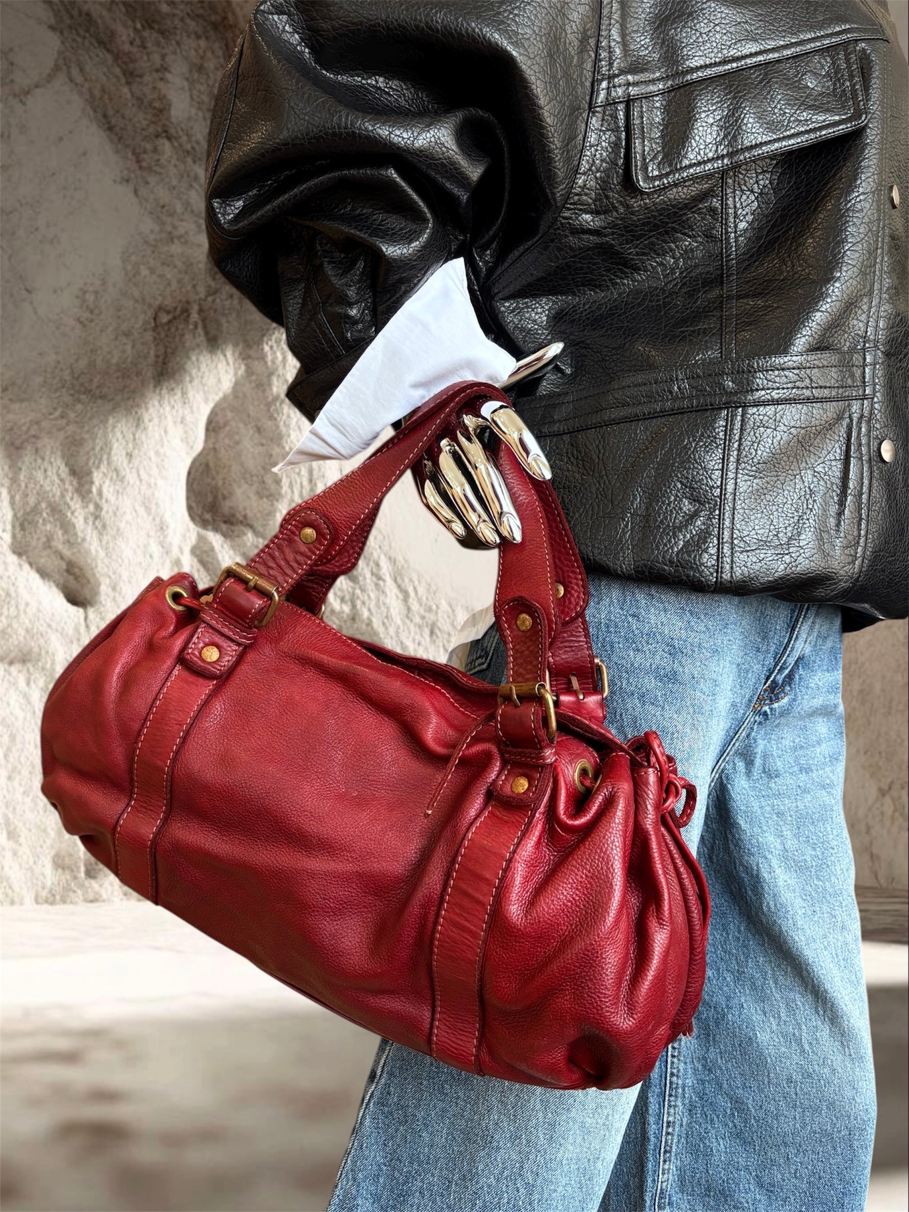 SAC EN CUIR BORDEAUX