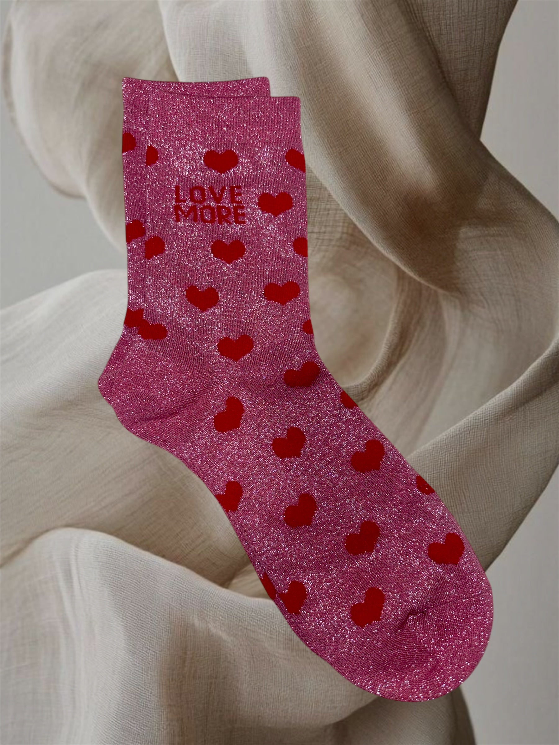 CHAUSSETTES PAILLETTES LOVE MORE ROSE