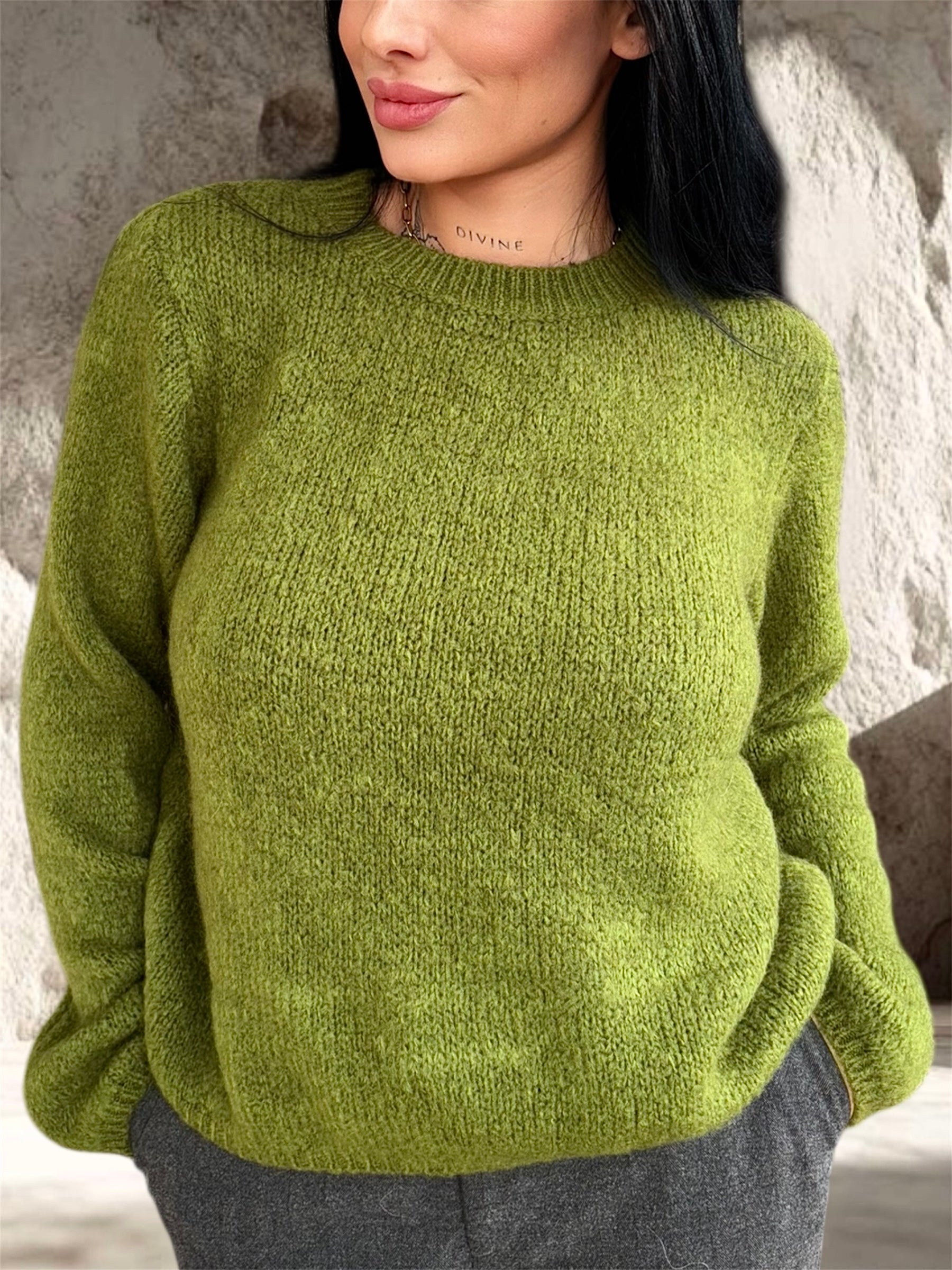 PULL MOHAIR MANCHE LONGUE VERT