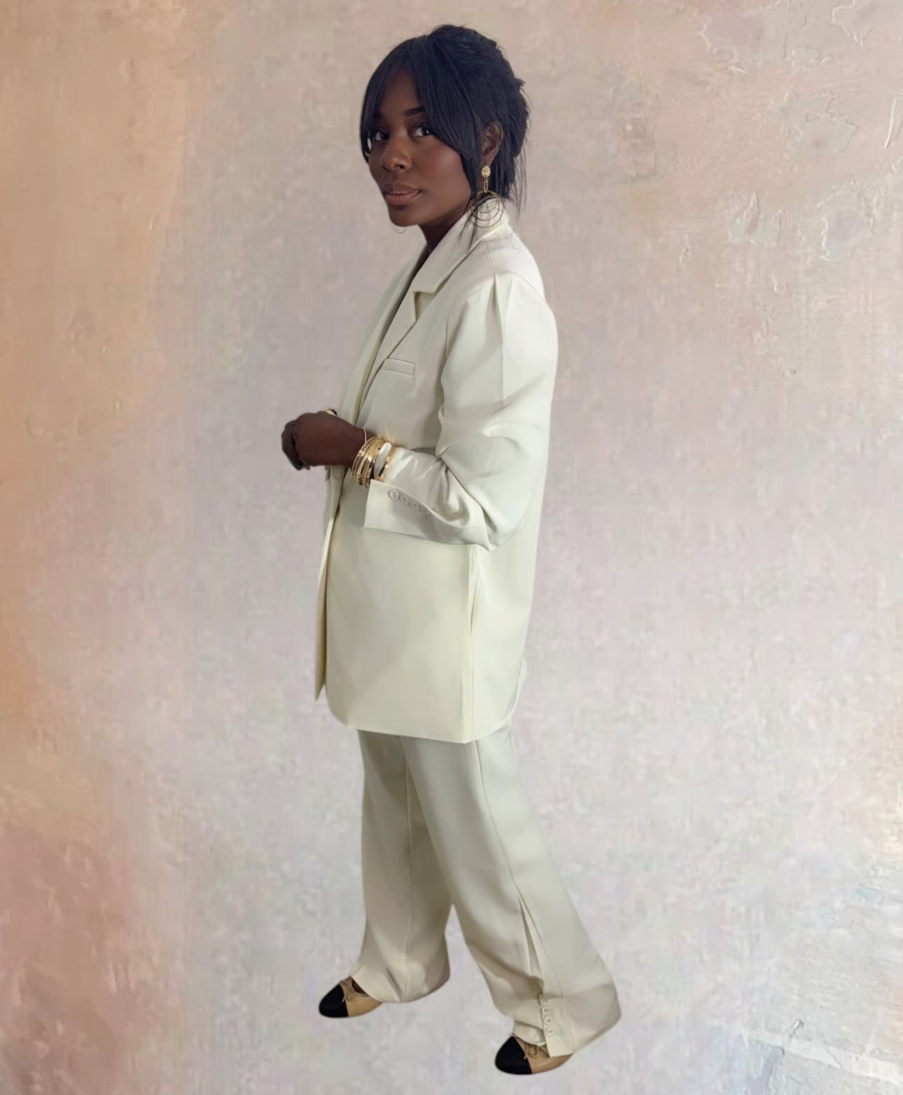 PANTALON BOUTON BAS ECRU