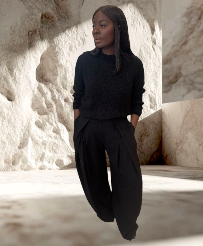 Pantalon piqué taille noir