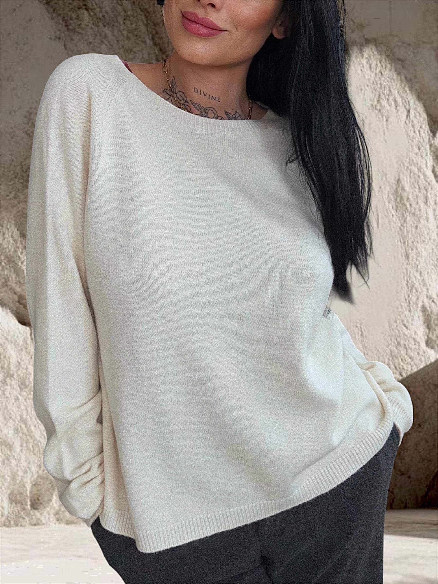 PULL MOHAIR MANCHES LONGUES LISSE CRÈME