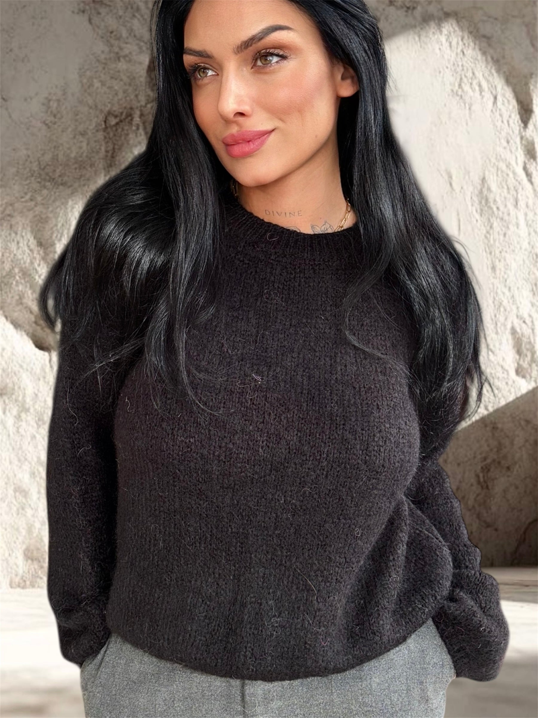 PULL MOHAIR MANCHE LONGUE NOIR