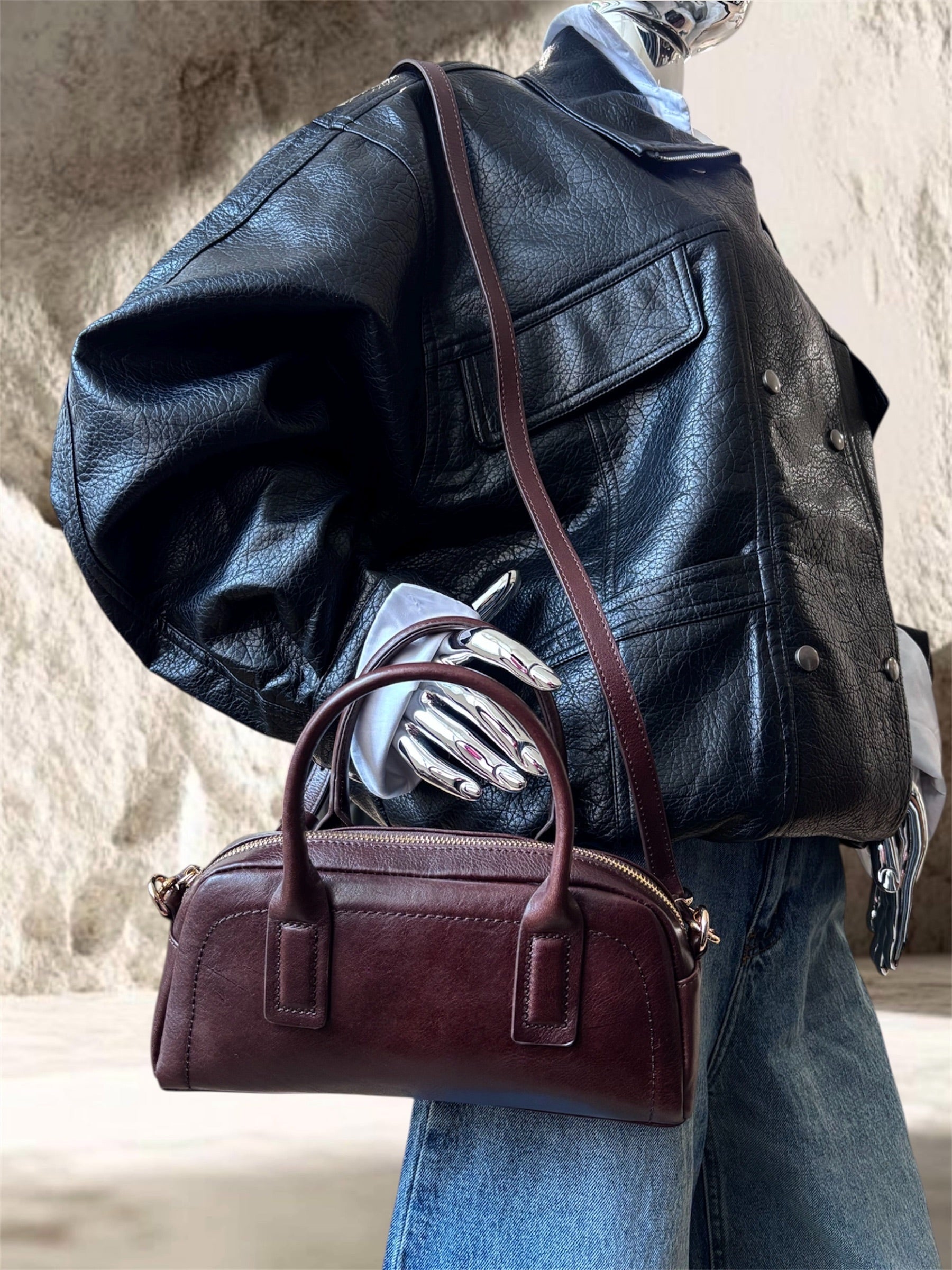 SAC EN CUIR VACHETTE INSPI MARRON