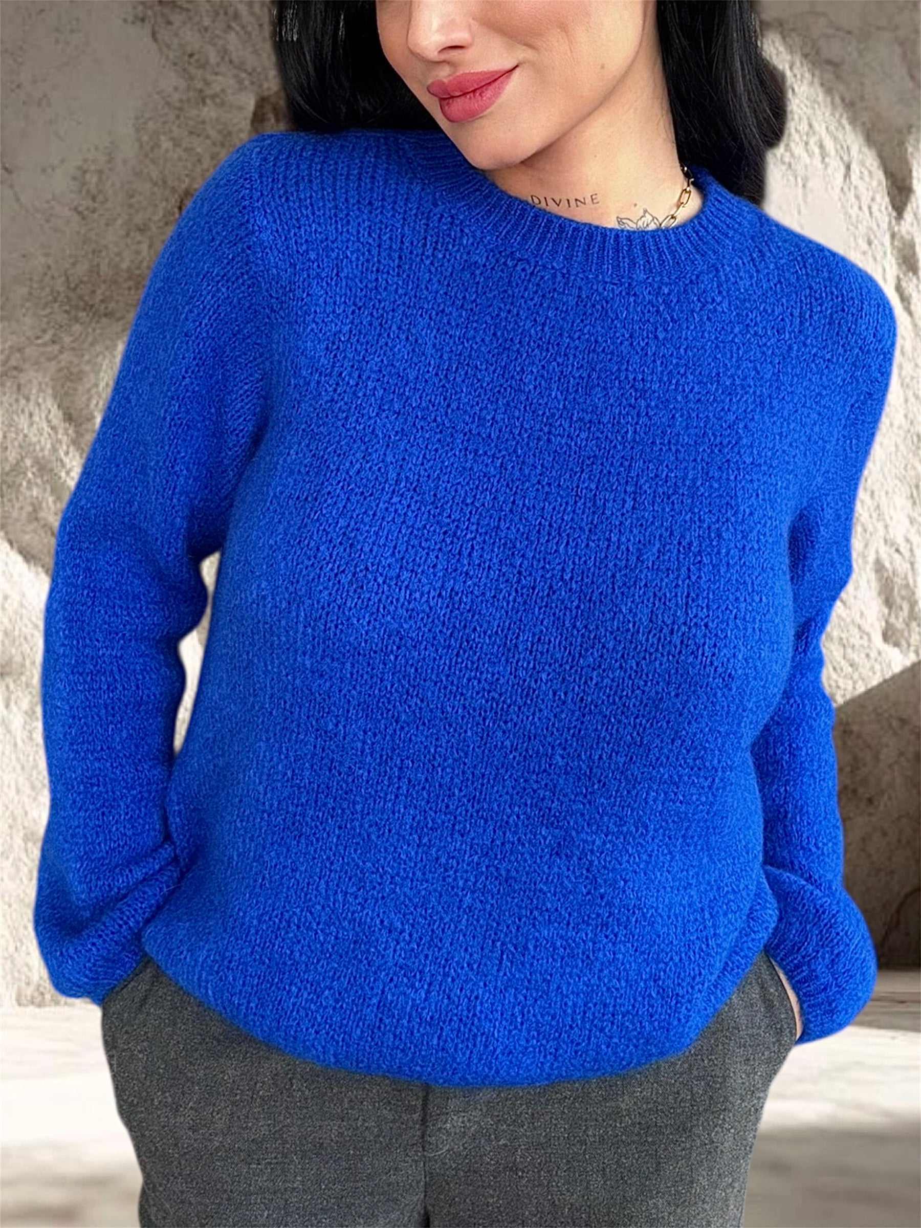 PULL MOHAIR MANCHE LONGUE BLEU ROI