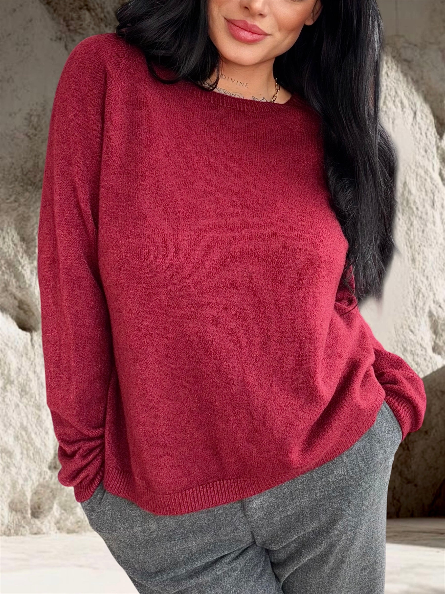 PULL MOHAIR MANCHES LONGUES LISSE BORDEAUX