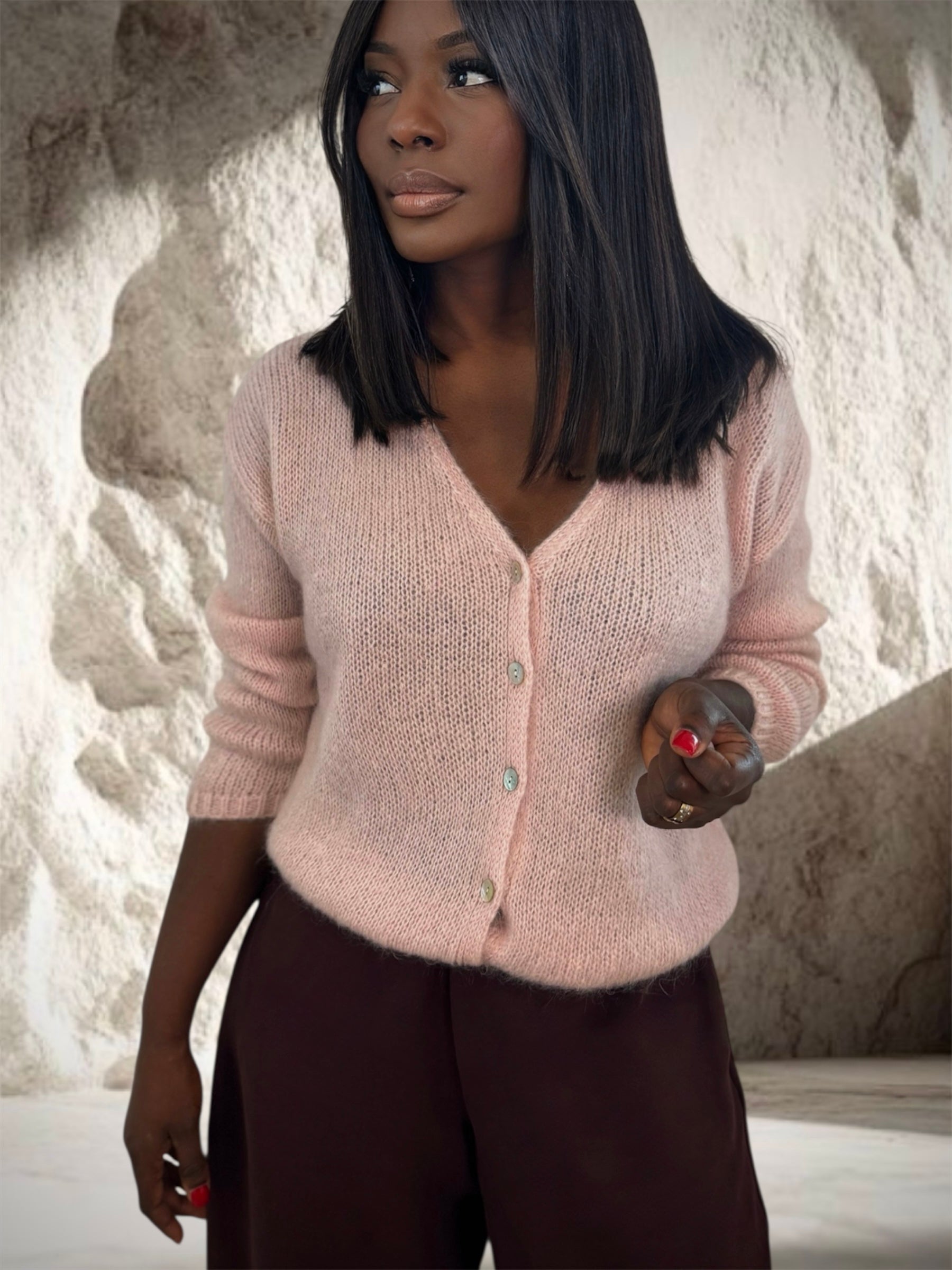 GILET MOHAIR ROSE PASTEL